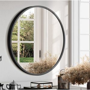 Spiegel Rond - Zwart- Metaal - Veiligheidsglas - Moderne Wandspiegel - Hal spiegel - Badkamer spiegel - 80 cm