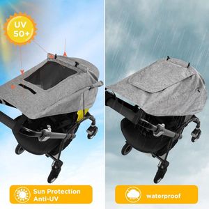 Zonnezeil kinderwagen met uv-bescherming 50+ en waterdicht, dubbellaagse stof met kijkvenster en extra brede schaduwvleugels, grijs