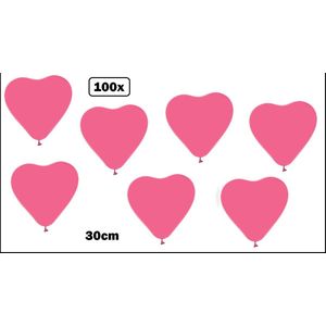 100x Hartjes ballon 30cm roze - Liefde hart Festival feest party verjaardag landen helium lucht thema