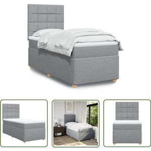 vidaXL Boxspringbed - Boxspring - Boxspring met matras stof lichtgrijs 90x200 cm - Matras - Pocketveringmatras - Ligcomfort