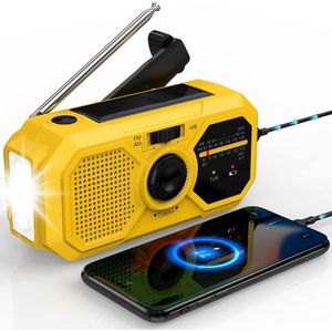 Solar Radio-2500 mAh zwengelradio-FM/AM-radio-draagbare noodradio-handslinger-radio met mobiele telefoonoplaadfunctie, SOS-alarm/led-zaklamp voor camping, outdoor, noodgevallen
