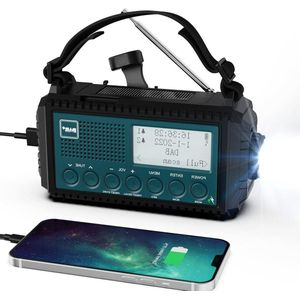 DAB/DAB+ FM Noodradio 5000 mAh Powerbank - Batterijen Zonne Radio Dynamo Zaklamp Leeslamp IPX4 SOS Alarm Outdoor Camping