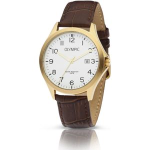 Olympic OL72HDL002 ROBIN - Horloge - Staal - Goudkleurig - Leer - 40mm