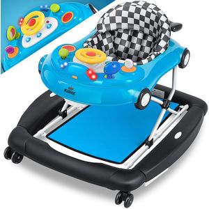KIDIZ® 4in1 Babywalker / Loopstoeltje / Loopstoel speel- en loopstoeltje - schommelfunctie baby wipstoeltje met wielen, licht, muziek, speelcentrum eettafel loopstoel loophulp baby's vanaf 6 maanden opvouwbaar - Blauw