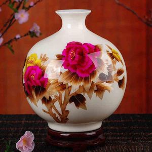 Fine Asianliving Chinese Vaas Porselein Handgemaakt Pioenrozen Wit H29.5cm