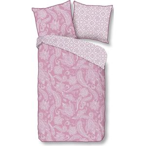 Cheqo® Luxe Satijnen Dekbedovertrek 135x200 cm - Paisley Print - Roze/Wit - 1 Persoons - 100% Katoen-Satijn