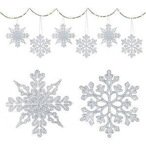 36 stuks sneeuwvlokken om op te hangen voor kerstboom, glitter, kerstboomversiering, kerstdecoratie, raamdecoratie, wit, 10 cm