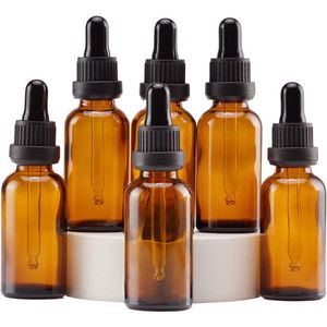 30ml Amber Glass Dropper Bottle with Glass Pipette for Essential Oils - Pack of 6