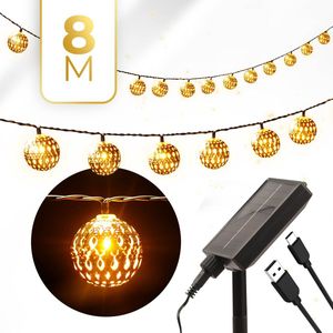 KENN® 2-in-1 Marrakech Lichtsnoer op Zonne-energie - 50 LED's - 12+ Branduren - Solar/USB Oplaadbaar - Voor Binnen/Buiten - Weerbestendig - Kampeerverlichting Op Zonne-energie - Tuinverlichting op Zonne-energie - Sfeerverlichting - Buitenverlichting