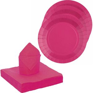 Santex feest/verjaardag servies set - 20x gebaksbordjes/25x servetten - fuchsia roze - karton