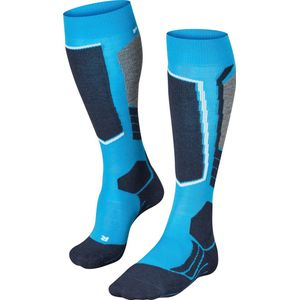 FALKE SK2 Skisokken dik versterkt zonder patroon met medium vulling kniehoog en warm om te skiën dik winter Merinowol Blauw Dames Wintersportsokken - Maat 41-42