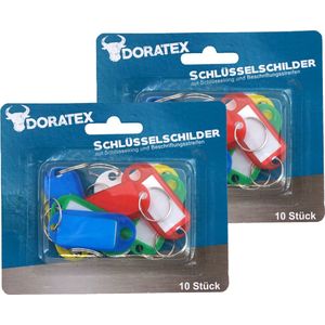 Doratex Sleutellabels/sleutelhangers met schrijfblad - 20x - gekleurd - kunststof/metaal