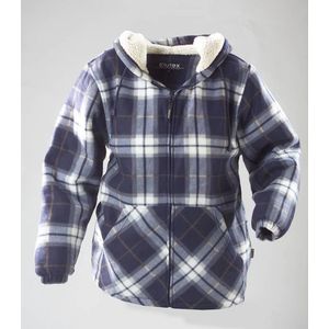 Houthakkersjas heren blauw plaid met capuchon en kunstbont maat XL