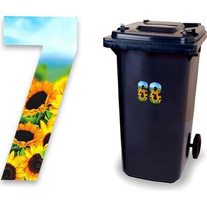 Huisnummer kliko sticker - Nummer 7 - Zonnebloem - container sticker - afvalbak nummer - vuilnisbak - brievenbus - CoverArt