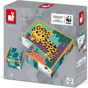 Janod WWF - Kartonnen Blokpuzzel - Set Van 9 Kubussen Gemaakt Van Lichtgewicht Karton Met 6 Illustraties Van Dieren - Geschikt Vanaf 2 Jaar