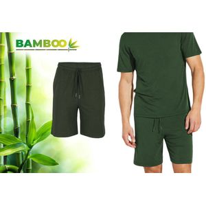 Bamboe Pyjama Short Heren - Groen - Maat XXL - Korte Pyamabroek Heren - Pyama Heren Volwassenen