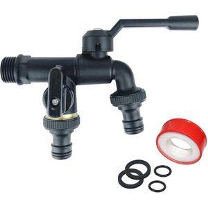 Kraan met Dubbele Uitlaat voor Tuin, Wasmachine en Regenton - 1/2 Inch Messing, Vorst- en Roestbestendig