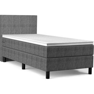 Beddenbriljant Boxspring Bravo - 80x200 - Antraciet - Bonellvering - Stof - Inclusief Topper - Bed compleet