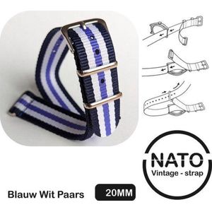 20mm Premium Nato Strap Zwart Wit Paars Gestreept - Vintage James Bond - Nato Strap collectie - Mannen - Horlogeband - 20 mm bandbreedte voor oa. Seiko Rolex Omega Casio en Citizen