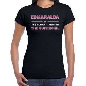 Naam cadeau Esmaralda - The woman, The myth the supergirl t-shirt zwart - Shirt verjaardag/ moederdag/ pensioen/ geslaagd/ bedankt XL