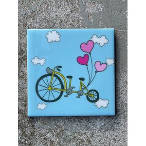 Tegeltje just married fiets | Hippe Spreuktegel | Nieuwe woning cadeau | Housewarming cadeau |Verjaardagscadeau | Birthday |Verjaardag |brievenbuscadeau