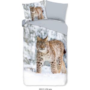 Good Morning Dekbedovertrek ""Lynx in de sneeuw"" - Grijs - (200x200/220 cm) - Katoen Flanel