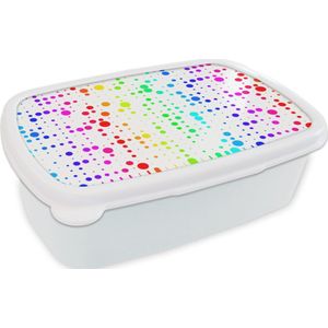 Broodtrommel Wit - Lunchbox - Brooddoos - Regenboog - Patronen - Confetti - Neon - 18x12x6 cm - Volwassenen