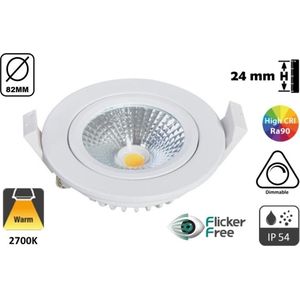 Inbouw LED Spot Wit | 5 Watt | 450 Lumen | 2700K Warm Wit | Kantelbaar | IP44 | Dimbaar | CRI90 | Gatmaat 72mm