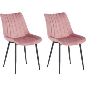 In And OutdoorMatch Stoel Claire - Roze - Set van 2 - Eetkamerstoel - Fluweel - Hoge kwaliteit bekleding - Stijlvolle stoel - Moderne eetkamerstoel - Decoratieve uitstraling