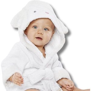 BoefieBoef Schaap Eco-vriendelijke Baby & Dreumes Dieren Badjas - 100% Katoen Kinder Ochtendjas met Capuchon - Perfect Kraamcadeau voor 0-2 Jaar - Wit Lammetje