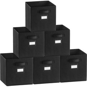 Opbergdozen Set van 6 - 27x27x28 cm - Vouwdozen met Etikethouders - Ideaal voor Kleding, Speelgoed en Meer - Zwart