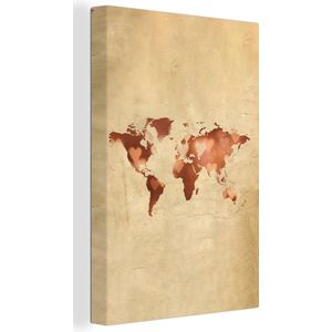 Wanddecoratie Wereldkaart - Hart - Papyrus - Canvas - 60x90 cm