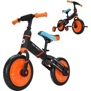 Loopfiets - 4 in 1 - Loopfiets jongens - Kinderfiets - Fiets jongens - Fietsen - Optionele zijwieltjes en pedalen - Oranje