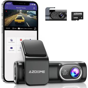 AZDOME Autocamera 2K + 720P met Wifi - Dashcam voor Achter & Loop-opname - 64G-kaart inbegrepen (M301)