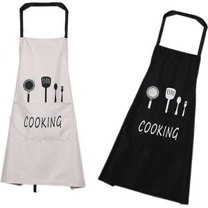 2 stuks schorten, waterdichte kookschorten met zakken, verstelbaar keukenschort voor mannen en vrouwen (zwart/wit), gebroken wit+zwart