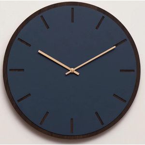 Hemverk wandklok Smokey blue donker  eiken -  Gouden wijzers - 28cm