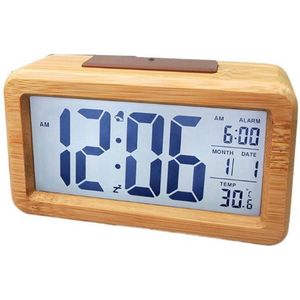 Luxe Bamboe Wekker / Bureau klok / incl. Datum / Alarm / Temperatuur aanduiding met snooze functie