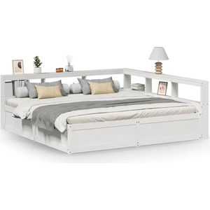 vidaXL - Bed - met - boekenkast - zonder - matras - grenenhout - wit - 200x200 - cm
