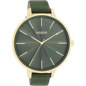 OOZOO Timepieces - Goudkleurige OOZOO horloge met bos groene leren band - C11257