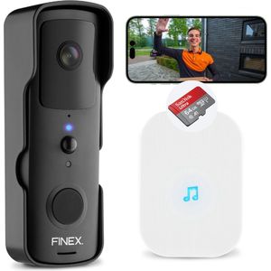 Finex™ Video Deurbel - Inclusief binnenbel, SD kaart (32GB) & batterijen - Dag en nachtmodus - T-ring geluid - Zonder abonnement - Draadloze deurbel - Deurbel met camera