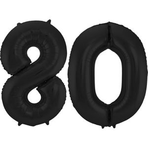 Folat Folie ballonnen - 80 jaar cijfer - zwart - 86 cm - leeftijd feestartikelen
