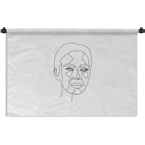 Wandkleed Line-art Vrouwengezicht - 16 - Line-art voorkant vrouwengezicht op een witte achtergrond Wandkleed katoen 180x120 cm - Wandtapijt met foto XXL / Groot formaat!