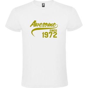 Wit T-shirt ‘Awesome Sinds 1972’ Goud Maat XS