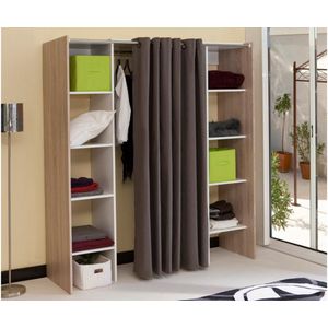 Verstelbare kledingkast EMERIC - L.112/185 cm - Eiken en taupe L 185 cm x H 182 cm x D 50 cm