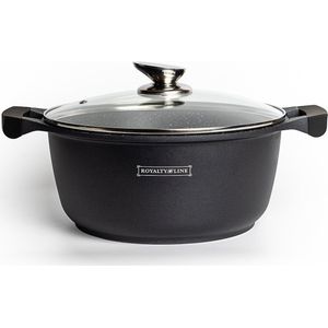 Royalty Line® BS20M Braadpan - Bakpan - Soeppan - Ø 20 cm - 2.5 Liter Kookpan Met Glazen Deksel - Antiaanbaklaag - Aluminium - Zwart