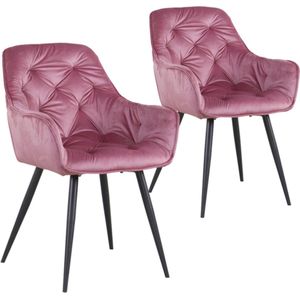 Bolt Edge Eetkamerstoelen - Roze Velvet - Kuipstoelen - Set van 2 - Met rugleuning