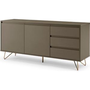 Dressoir Lucy Grijs - MDF - Breedte 150 cm - Hoogte 70 cm - Diepte 40 cm - Met lades - Met planken - Met openslaande deuren