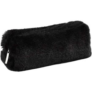 Pluche pennenzak met pluche potloden en make-upstandaard voor jongeren - Opbergtas voor munten - Zwart - 1 stuk