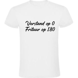 Verstand op 0, Frituur op 180 tekst Dames t-shirt | eten | friettent | patat | niet nadenken | Wit