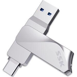 SSK USB Stick 128 GB - USB C en USB A 3.2 Gen 1 - 1600 mbps/ 800 mbps (200/100 mb/s) Download/ Leessnelheid - Geschikt voor iPhone 15 (Pro), Android, Macbook of Windows Laptops